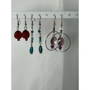 Lot Of 3 Pair Of Silver Tone Beaded Earrings